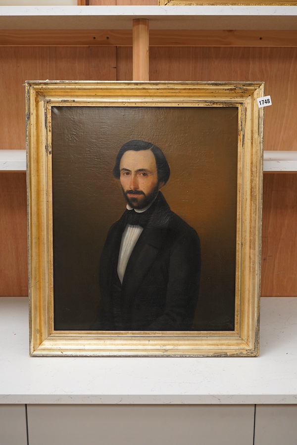 Early 19th century School, Portrait of Professeur Edouard Scipion Raoux, (1817-1894, academic professor, married Jacqueline Dorothy Noeller in 1829), label verso, oil on canvas, 54 x 44cm